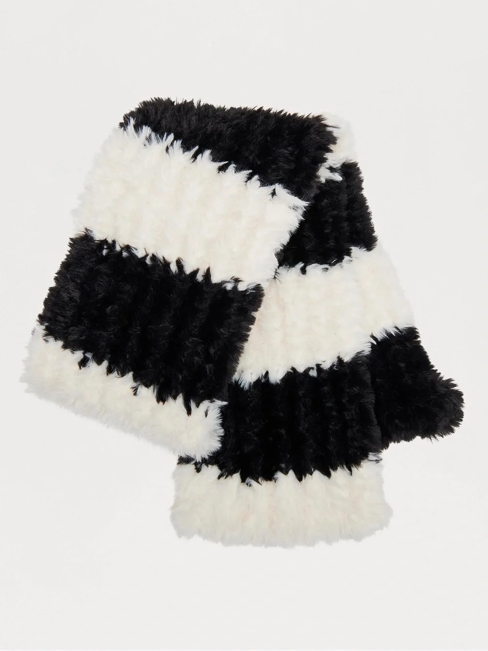 Black & White Faux Fur Striped Scarf – Women